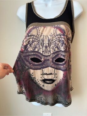 Custo Barcelona Artsy Graphic Mask Tank Y2K Boho Festival Goth Top
